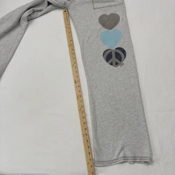 Vintage Victoria's Secret PINK Gray Wide Leg Heart and Peace Sign Sweatpants XS - Picture 11 of 12